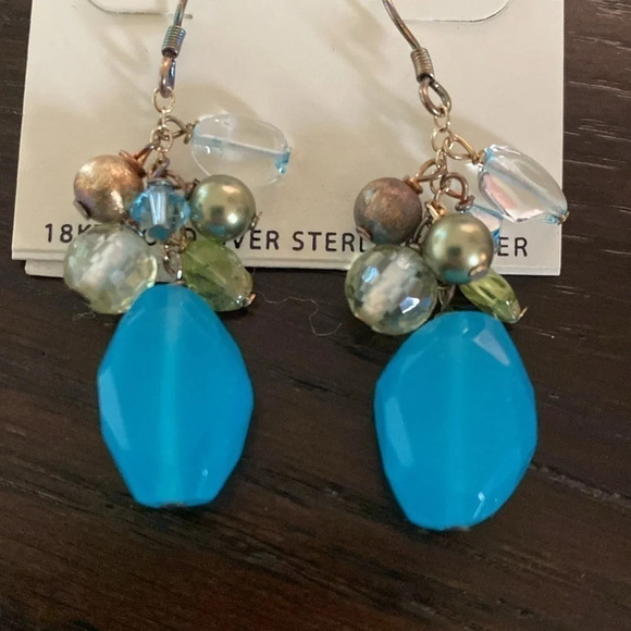 Blue, Green, Gold earrings - Picture 2 of 4